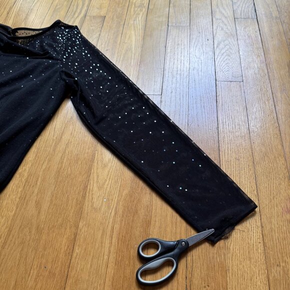 St. John Size 12 Black Rhinestone Embellished Mesh Long Sleeve Sheath Mini Dress - Picture 10 of 16